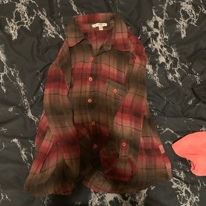 Red/Brown sheer plaid button up